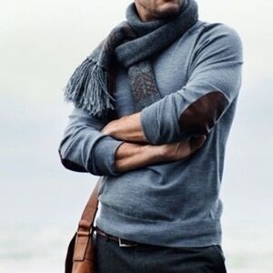 Chaps  Blue Cotton 1/4 Button Elbow Patches  Sweater Sz L